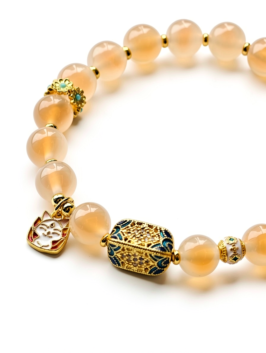 "Peach Blossom Fortune" Agate Bracelet