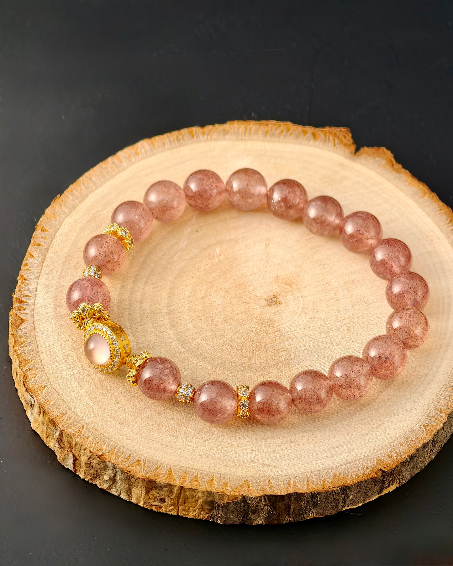 Strawberry Quartz & Gold-Inlaid "Kiss of Love" Bracelet