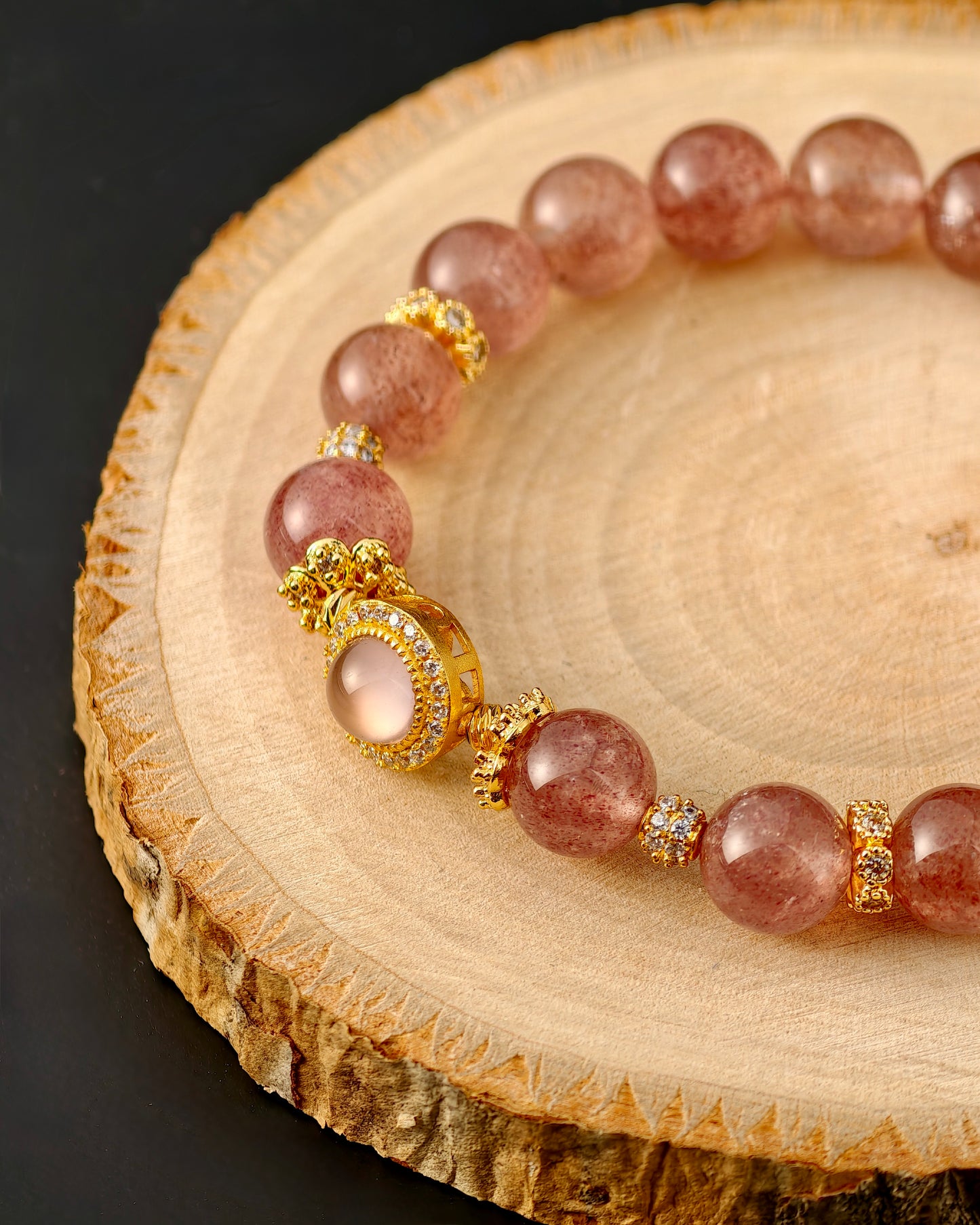 Strawberry Quartz & Gold-Inlaid "Kiss of Love" Bracelet