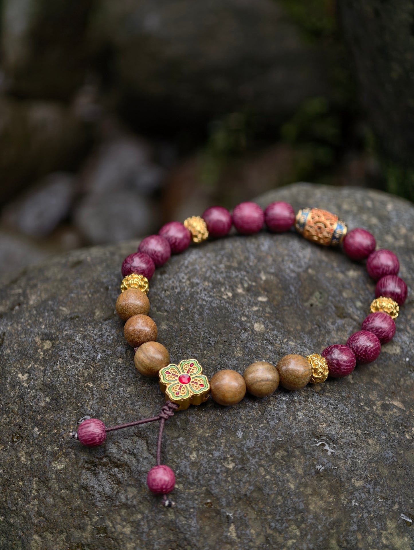 Zitan & Lvtan Four-Leaf Harmony Mala Bracelet