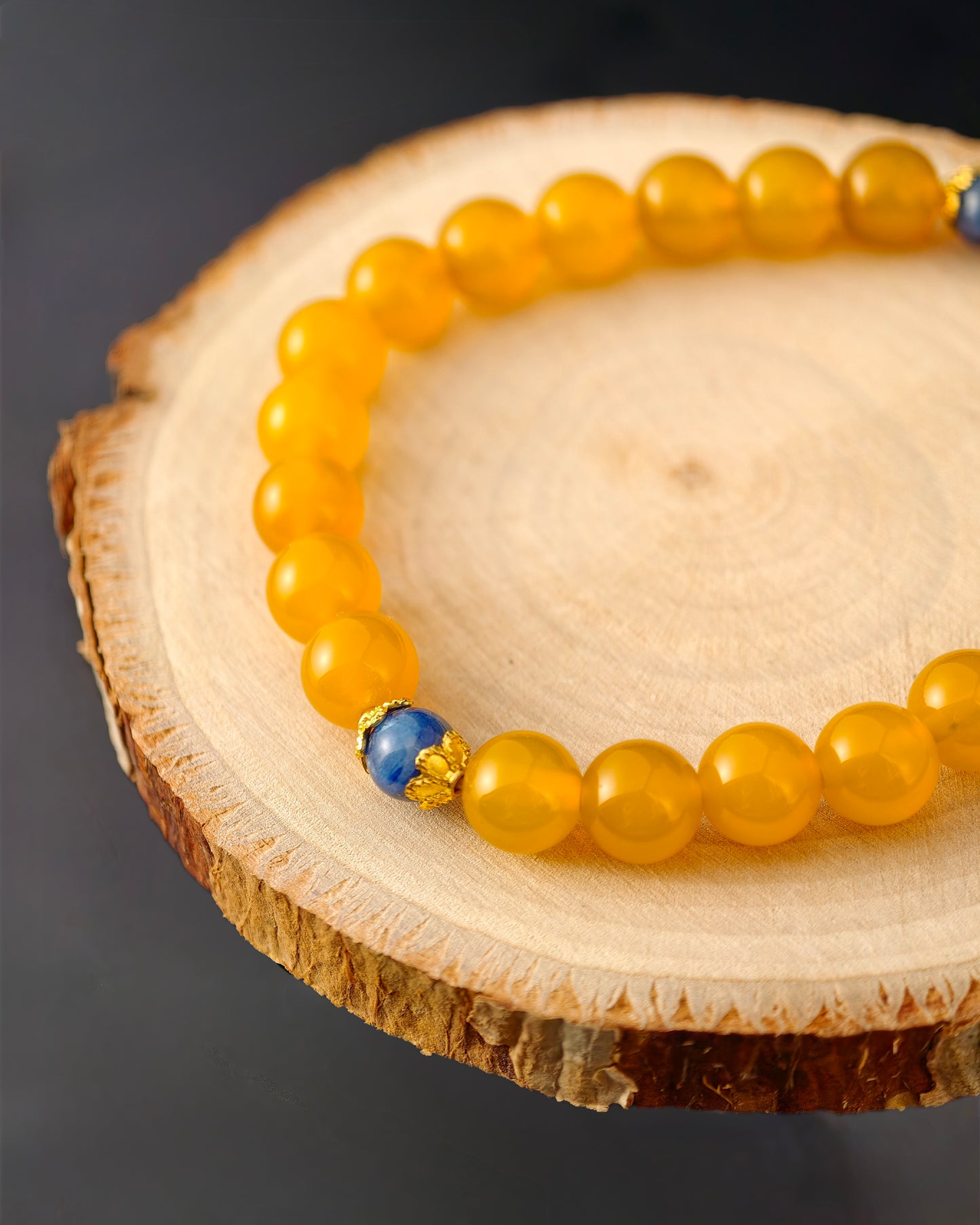 Yellow Agate & Blue Kyanite with Gilded Floral Caps Bracelet