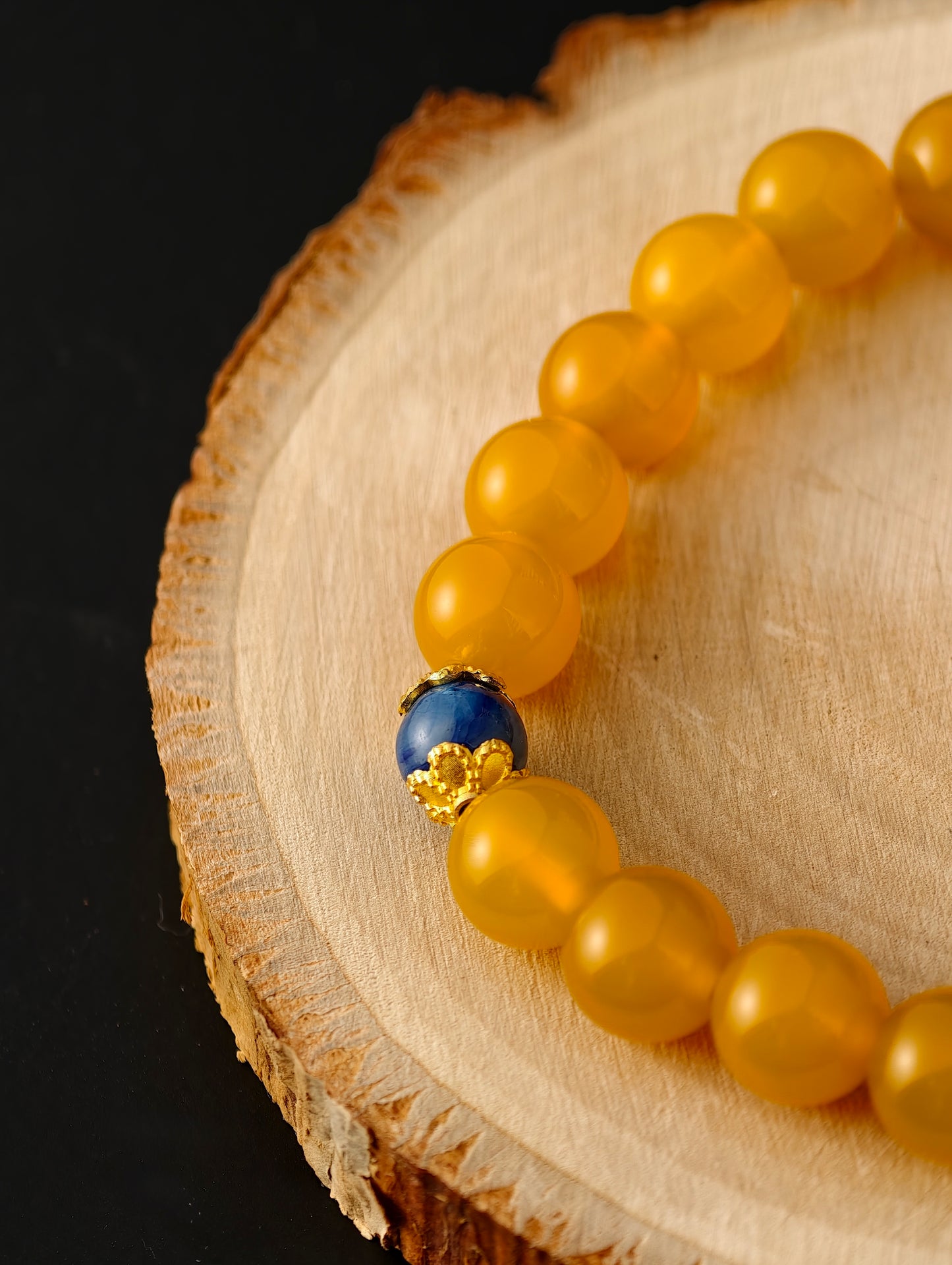 Yellow Agate & Blue Kyanite with Gilded Floral Caps Bracelet