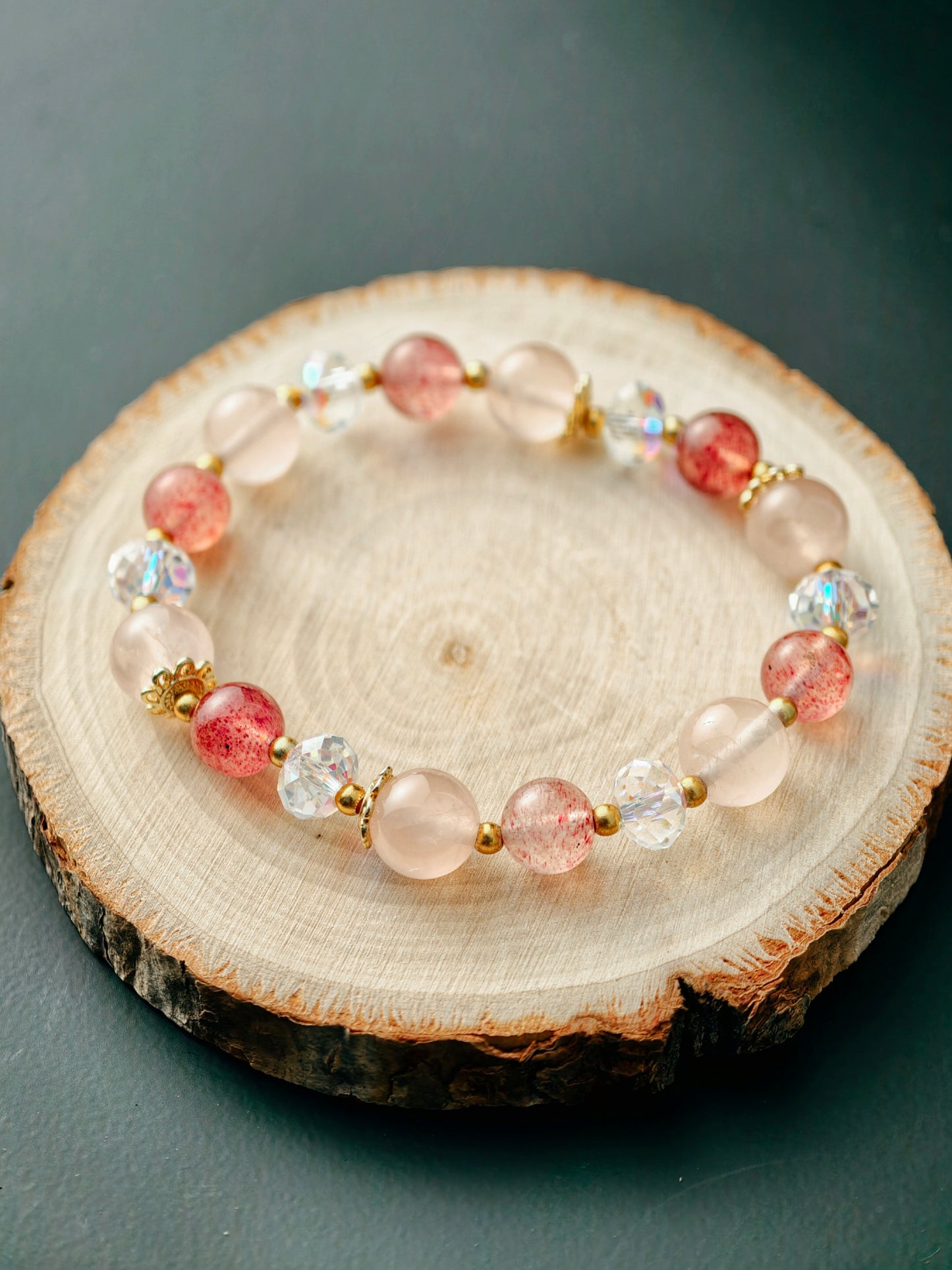 Grapefruit Quartz & Strawberry Crystal “Blossom Harmony” Bracelet