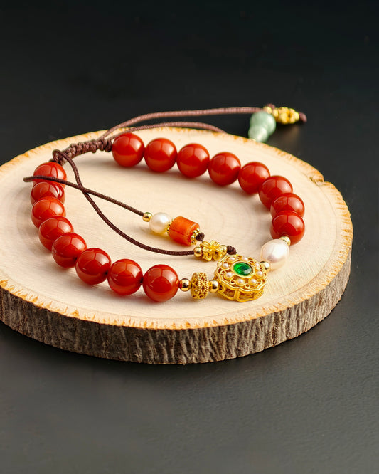 Red Agate and Pearl Bracelet