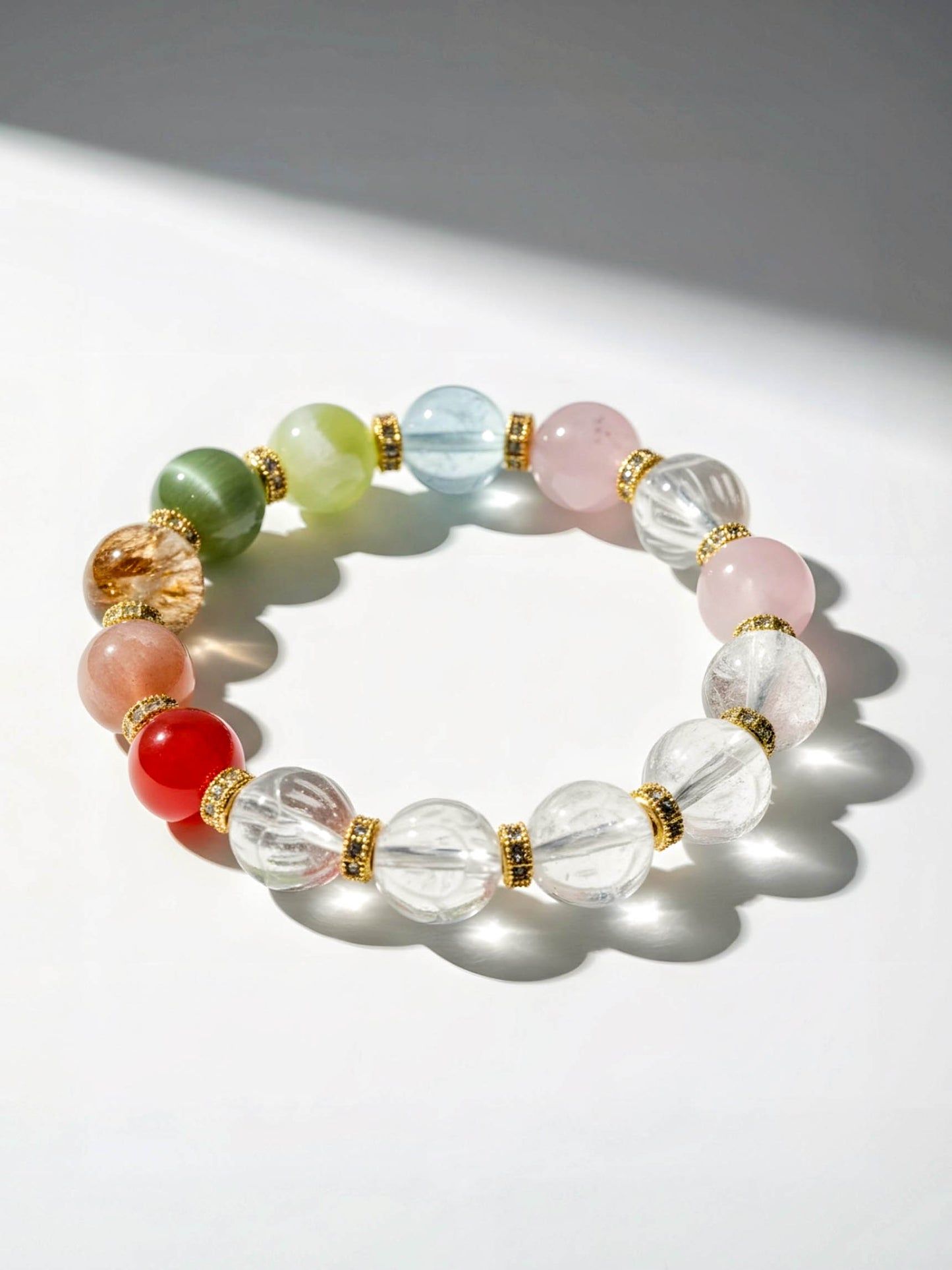Multicolored beaded bracelet on a white background