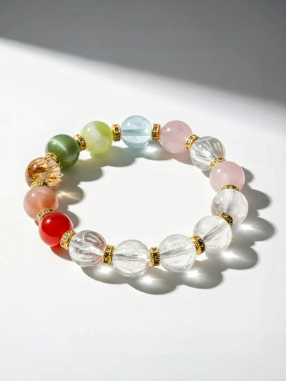 Multicolored beaded bracelet on a white background
