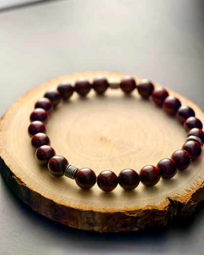 Rosewood Meteorite Talisman Mala – Clarity, Balance & Protection Bracelet