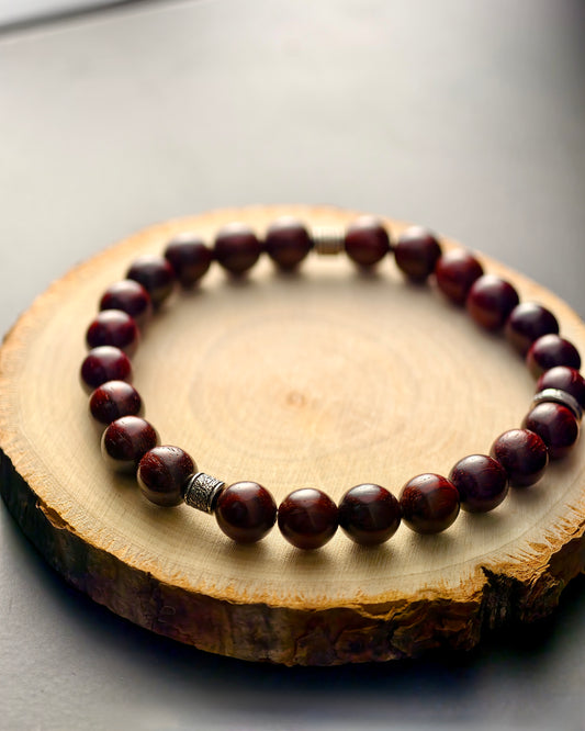 Rosewood Meteorite Talisman Mala – Clarity, Balance & Protection Bracelet