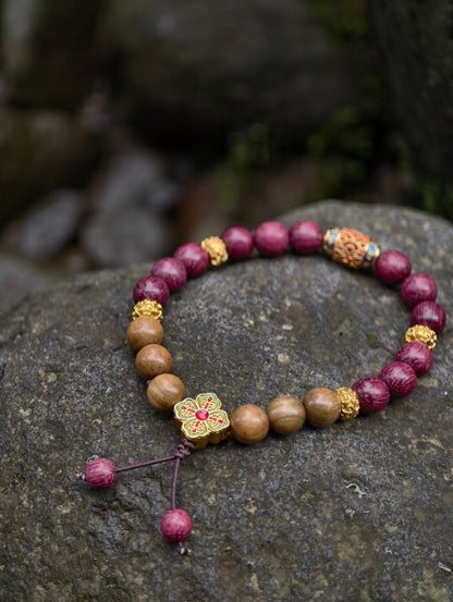 Zitan & Lvtan Four-Leaf Harmony Mala Bracelet