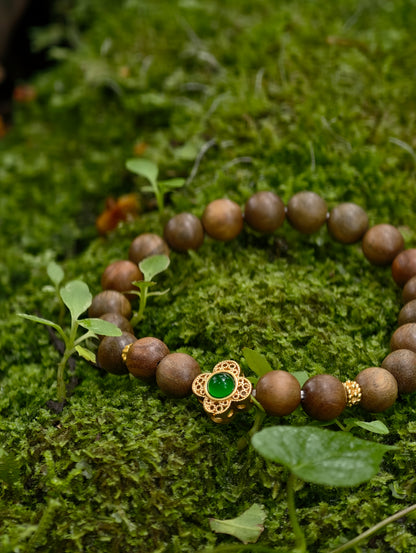 Green Emerald Agarwood Mala — “Verdant Realm & Return”