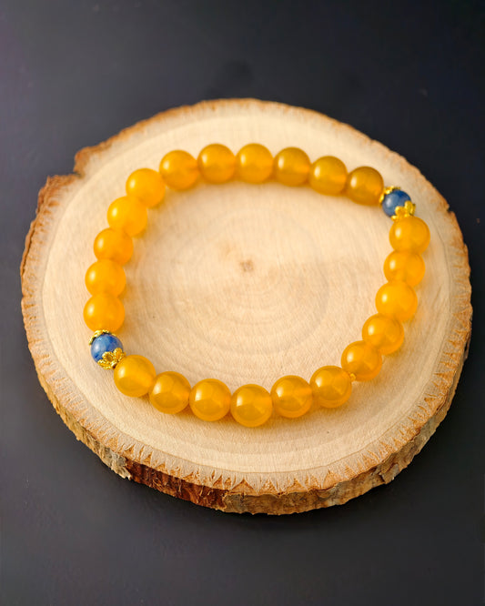 Yellow Agate & Blue Kyanite with Gilded Floral Caps Bracelet