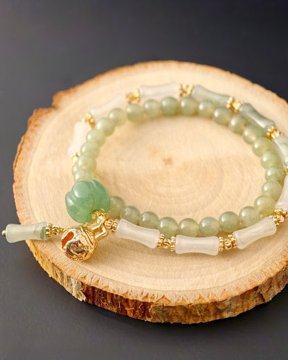 Hetian Jade “Bamboo & Abundance” Double-Layer Bracelet