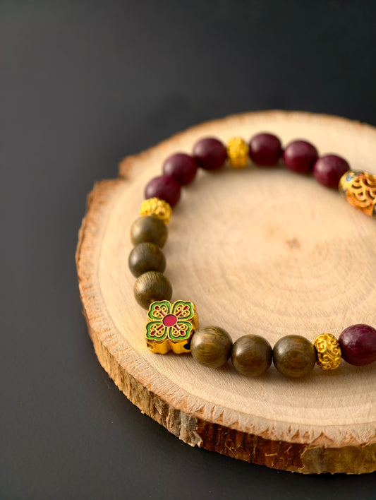 Zitan & Lvtan Four-Leaf Harmony Mala Bracelet