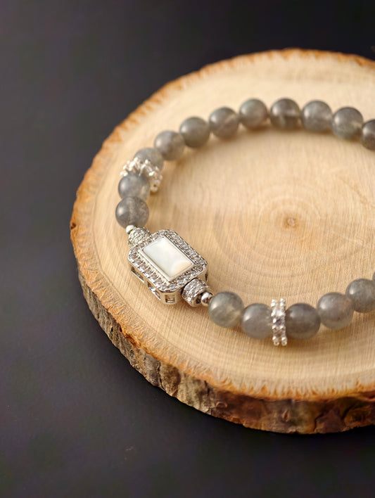 Gray Moonstone & S925 Silver “Lunar Serenity” Bracelet