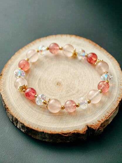 Grapefruit Quartz & Strawberry Crystal “Blossom Harmony” Bracelet