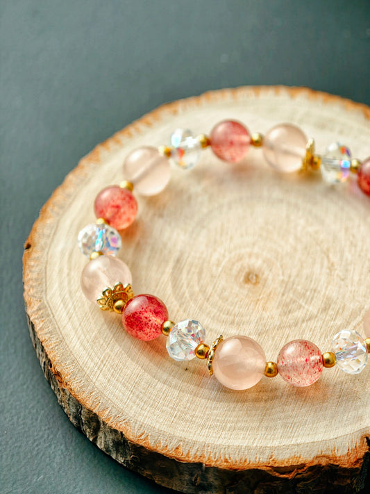Grapefruit Quartz & Strawberry Crystal “Blossom Harmony” Bracelet