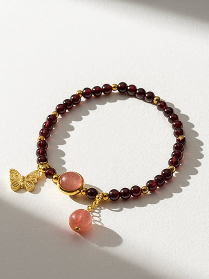 Garnet and Rose Quartz “Butterfly of Warm Blessings” Bracelet