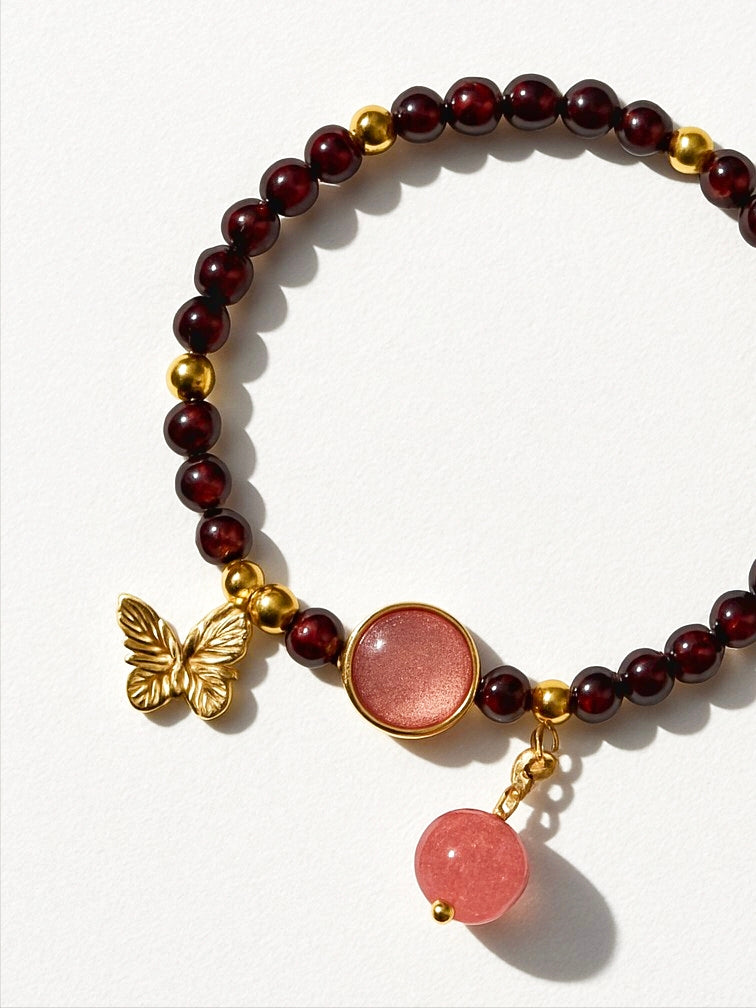 Garnet and Rose Quartz “Butterfly of Warm Blessings” Bracelet