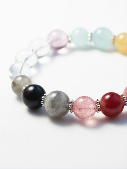 Multicolored beaded bracelet on a white background