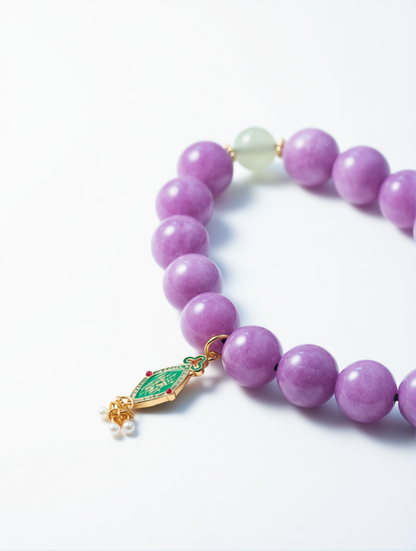 Purple Chalcedony and Gold-Enamel Tassel “Grace of Serenity